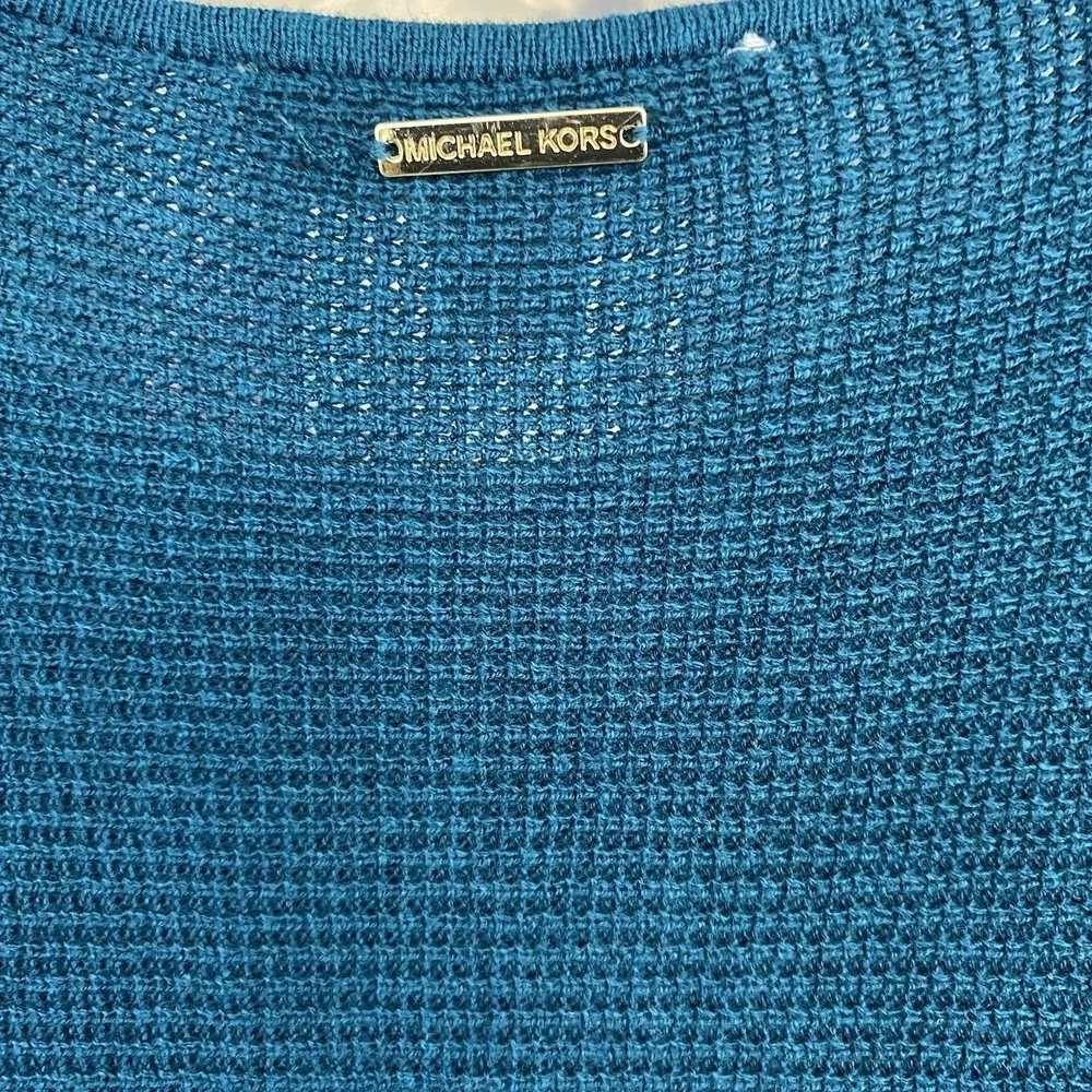 Michael Kors XL Luxe Teal Knit Tunic‎ Sweater Top Button Accents Dolman Sleeve